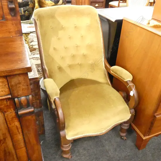 REGENCY STYLE LIBRARY CHAIR IN GREEN VELVET
