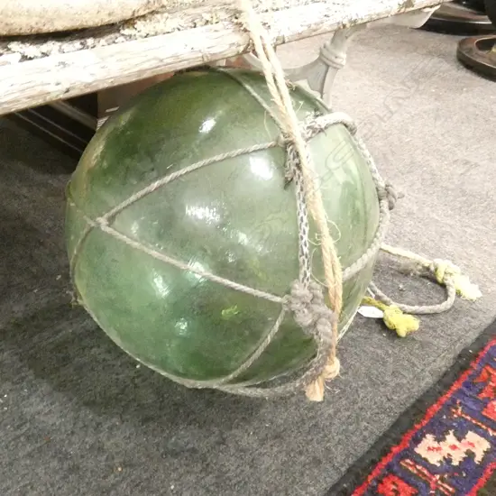OLD LARGE GLASS FISHING FLOAT WITH NETTING Dia.370mm