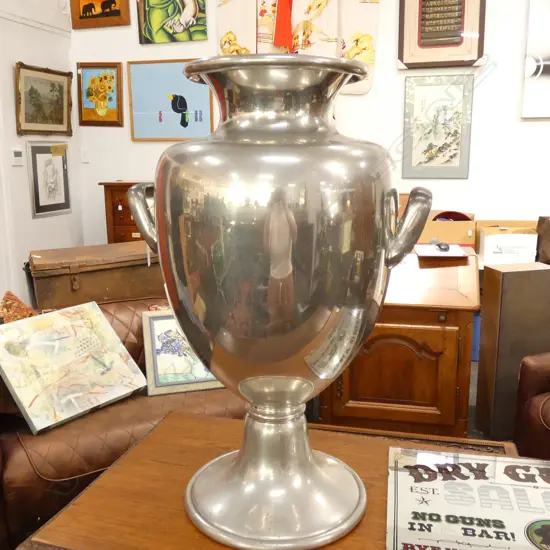 WHITE METAL LARGE TWO HANDLES URN