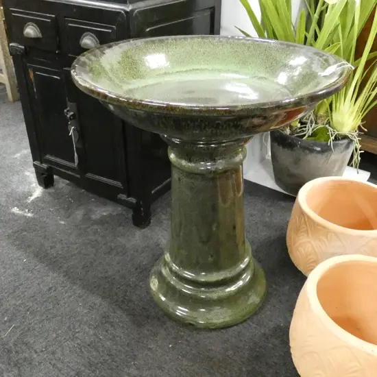 GREEN PEDESTAL BIRDBATH H.600MM. Dia.530mm