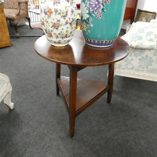 CRICKET TABLE TOP VARNISH WORN IN PLACES 710MM DIA