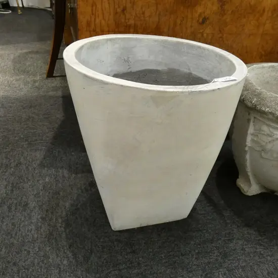 CONTEMPORARY CONCRETE GARDEN POT WHITE PAINTED H. 370MM