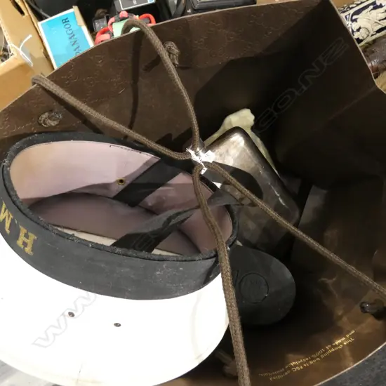 NAVAL CAP HMNZS NGAPONA, HIP FLASK, BARKER SHOES