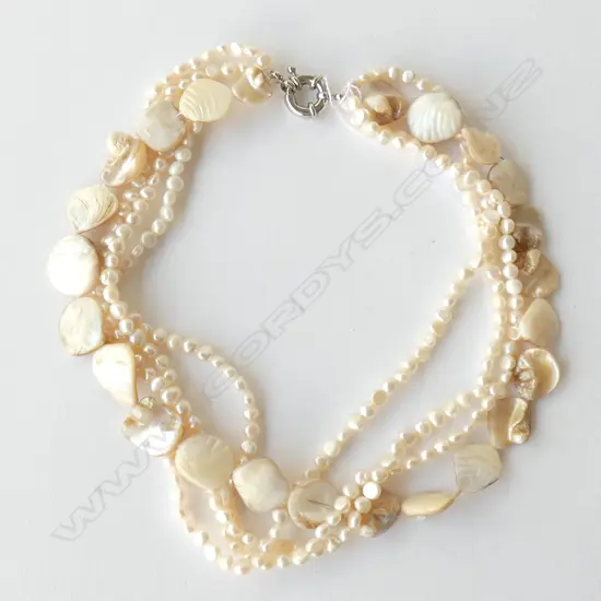 4 STRAND FRESH WATER PEARLS WITH LARGE BOLT RING 45CM