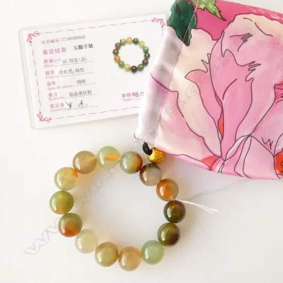 GREEN AGATE  BEAD BRACELET 52.02CTS