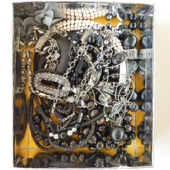 BOX OF ASSORTED FASHION DRESS NECKLACES