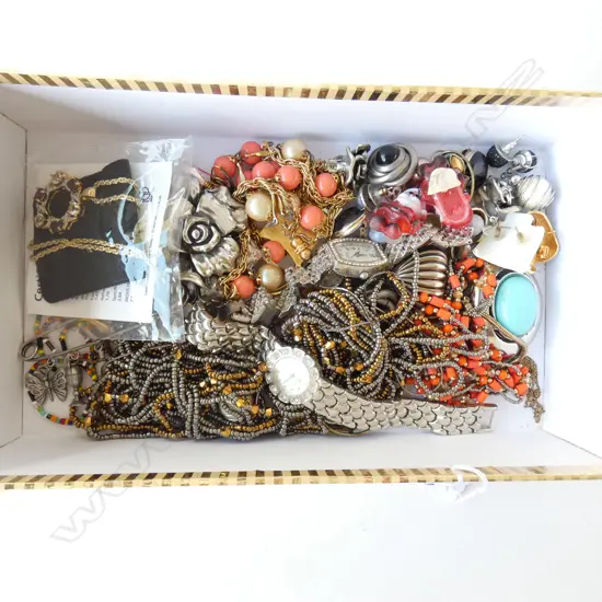 BOX OF ASSORTED NECKLACES/BRACELETS &  EARRINGS