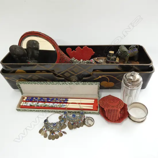 OLD MIDDLE EASTERN JEWELLERY, LION, 2 PCES STG SILVER, CINNABAR ETC