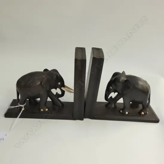 A GOOD PR OF EBONY ELEPHANT BOOKENDS