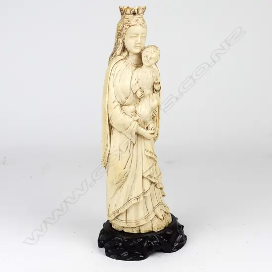 A 19thC Chinese ivory Madonna and child