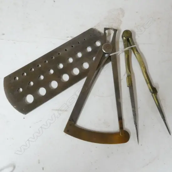 FRENCH BRASS/STEEL DOUZIEME GAUGE, PR BRASS DIVIDERS, MOORE & WRIGHT JOBBERS DRILL GAUGE (3)