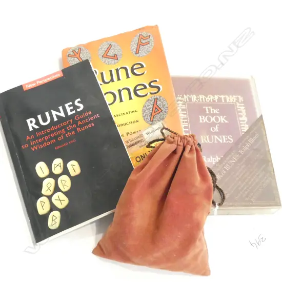 BAG OF RUNES AND 3 BOOKS