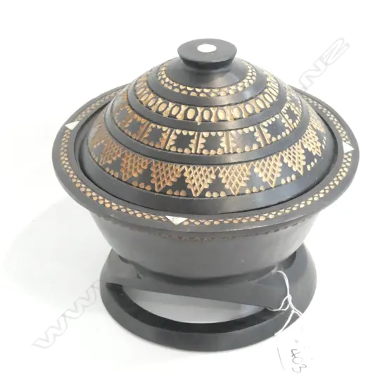 PACIFIC ISLAND CARVED LIDDED BOWL