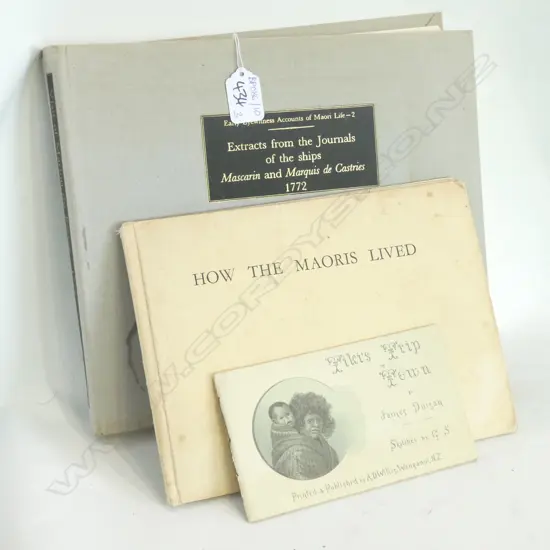 3 BOOKS; 'EXTRACTS FROM JOURNALS OF SHIPS MASCARIN & MARQUIS DE CASTRIES 1772', POSTCARD BOOK & 1950s SCHOOL BOOK