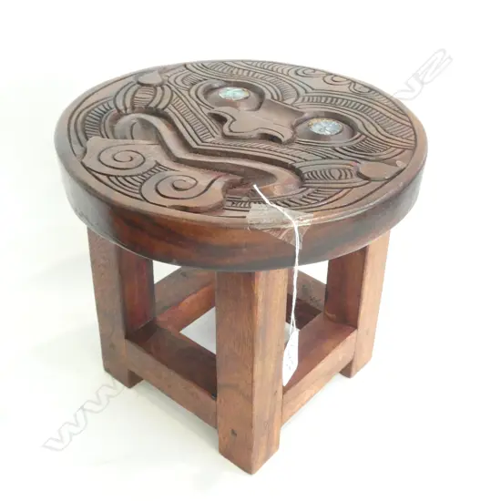 CARVED WOODEN MAORI STOOL 260MM DIA