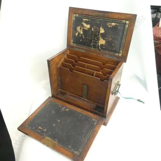 VICTORIAN OAK WRITING BOX  WITH BRASS HANDLES  H, 206 MM