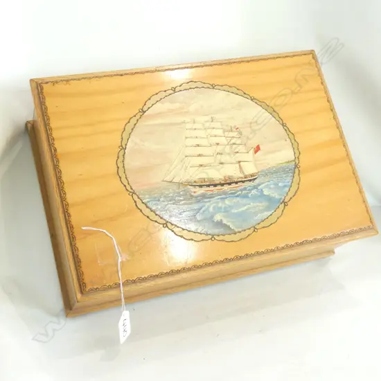 CURIO BOX WITH HAND PAINTED SAILING SHIP W. 380MM