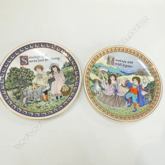 2 ROYAL WORCESTER 19CM PLATES "SATURDAYS CHILD "&" TUESDAY CHILD"