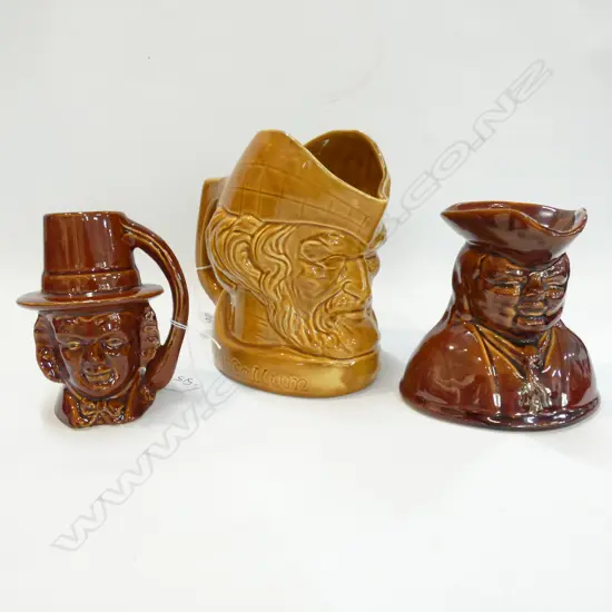 3 CHARACTER JUGS; CROWN LYNN MCCALLUM, 2 OTHERS