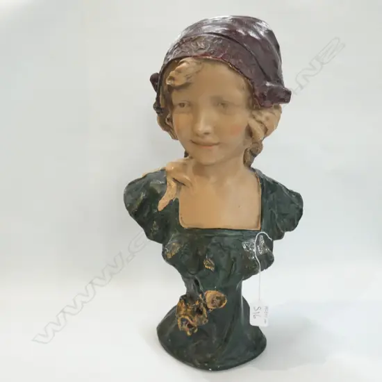 LARGE VICTORIAN CONCRETE BUST OF A YOUNG WOMAN, H. 450MM