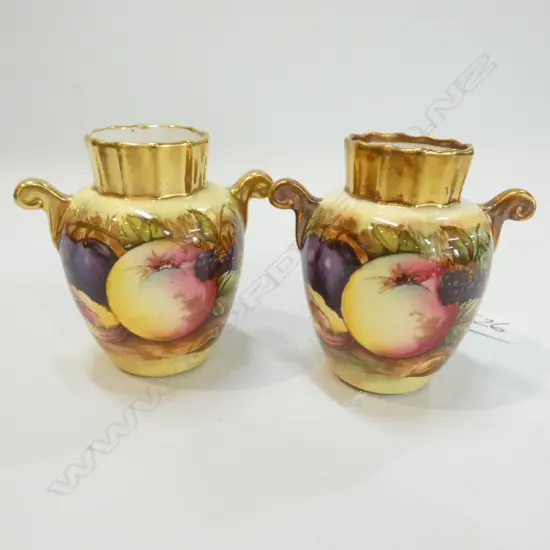 2 SMALL AYNSLEY GILT FRUIT VASES