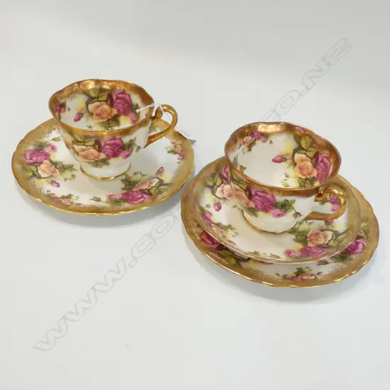 2 GOLDEN ROSE CUPS AND SAUCERS