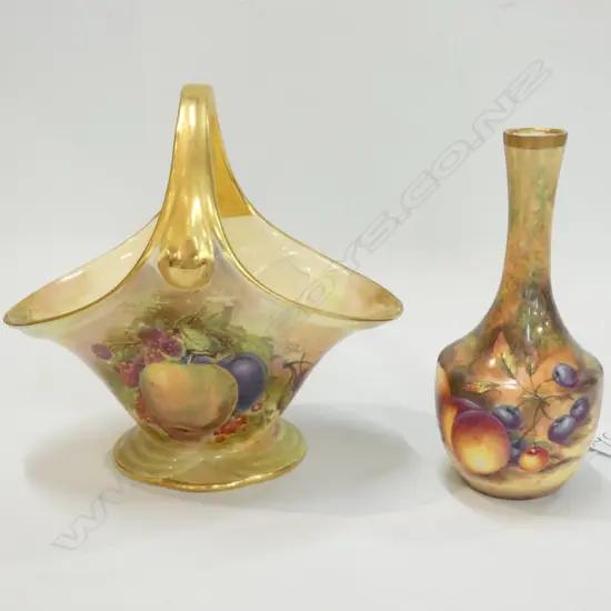 HEREFORD HAND PAINTED FRUIT VASE + WINTON BASKET