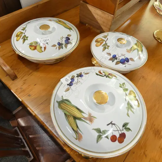 3 EVESHAM LIDDED TUREENS