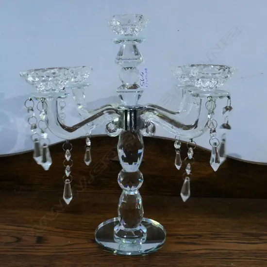 CUT CRYSTAL TABLE CHANDELIER ON MIRRORED BASE, 320 X 350MM