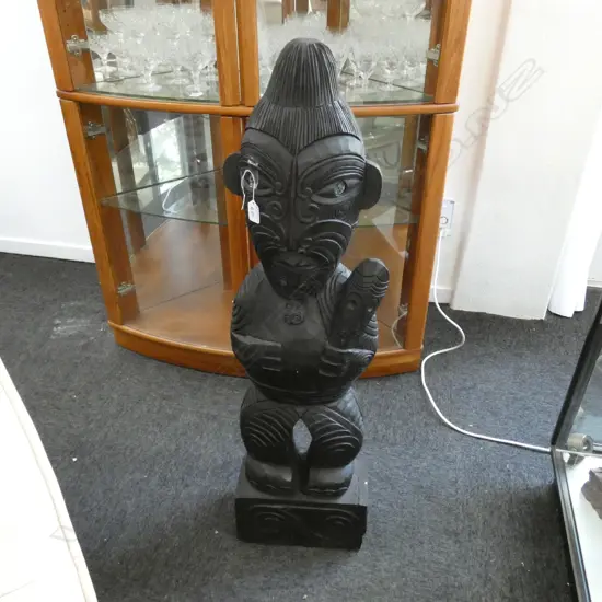 CARVED WOODEN MAORI FIGURE 970MM H
