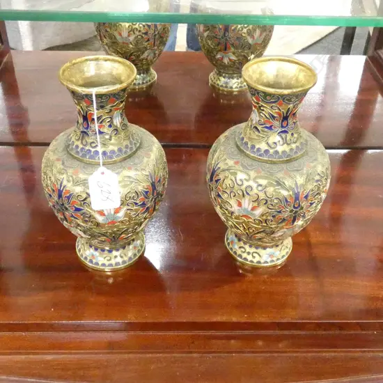 PR GOLD TONE CLOISONNE VASES H. 200MM