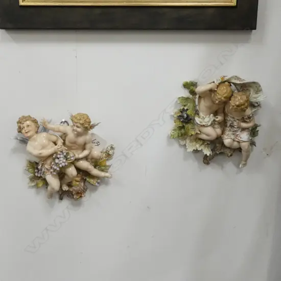 PR OF CHERUB CHINA WALL ORNAMENTS
