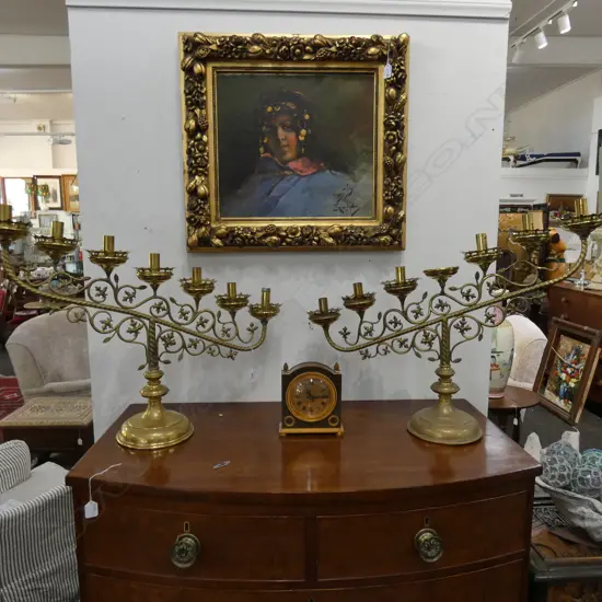 PR ORNATE BRASS MENORAH TYPE CHURCH CANDELABRA L. 700MM