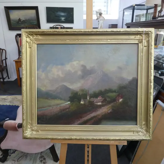 19TH CENTURY CONTINENTAL LANDSCAPE - OIL ON CANVAS 