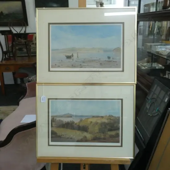 2 PRINTS; AUCKLAND HARBOUR FROM PARNELL C. 1860 + HOWICK ESTUARY 400 X 530MM