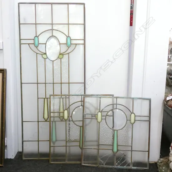 SET 3 ART DECO LEADLITE WINDOW PANELS A.F...