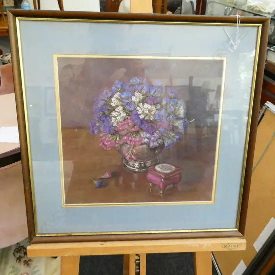 P RIDDELL PASTEL STILL LIFE DRIED FLOWERS