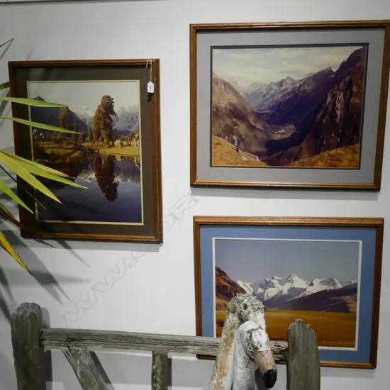 3X OAK FRAMED PHOTOGRAPH OF SOUTH ISLAND 