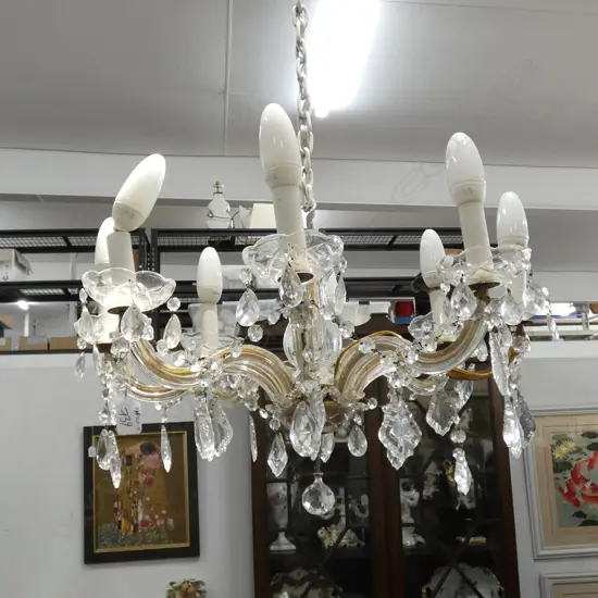 A seven branch crystal chandelier