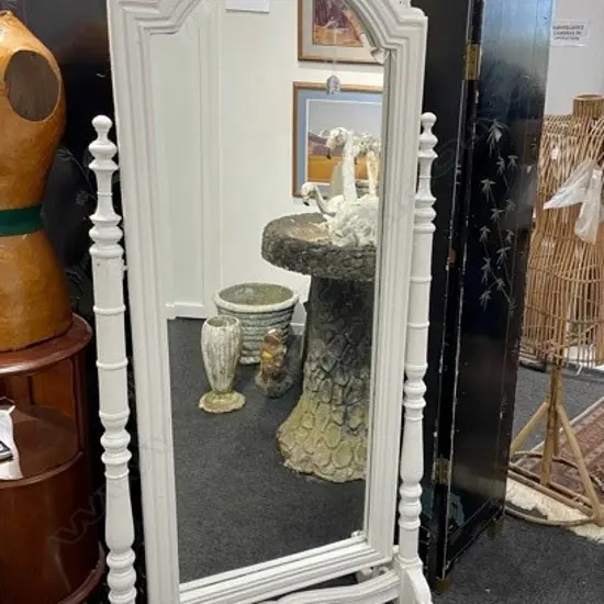 VINTAGE WOODEN WHITE PAINTED SWING MIRROR H. 1806 MM