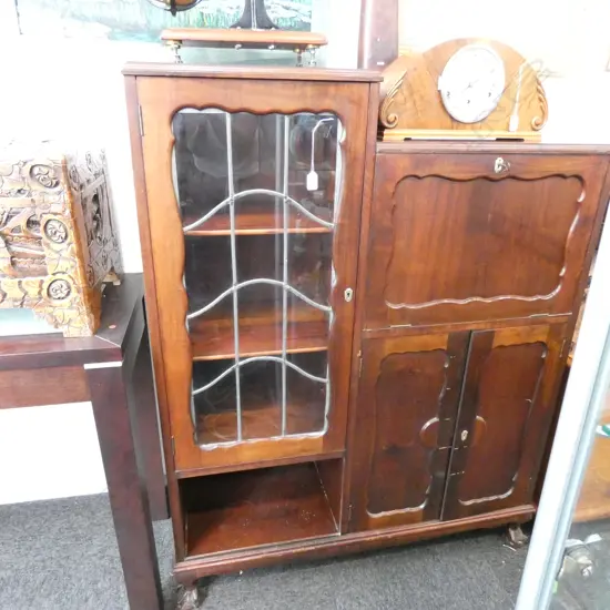 LEADLIGHT DISPLAY CABINET/DROPFRONT BUREAU