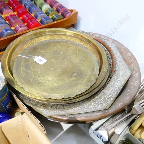 8 ASST COPPER / BRASS MIDDLE EASTERN TRAYS