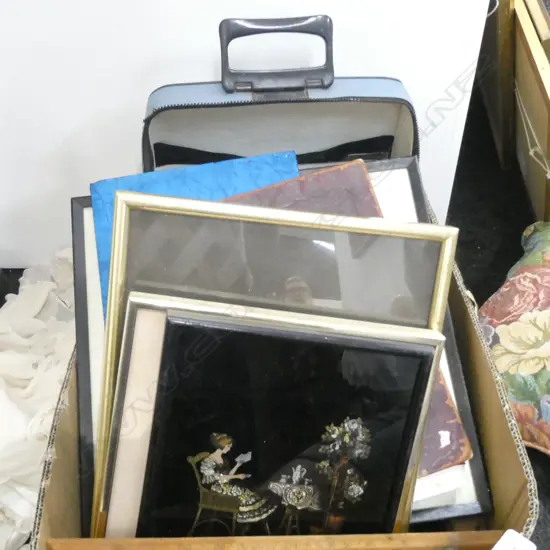 BOX LOT TYPEWRITER, PRINTS, VINTAGE PHOTOBOOK 'GLIMPSES OF NZ'