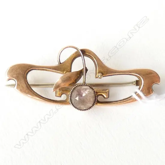 9CT GOLD & PALE AMETHYST ART NOUVEAU BROOCH BIRMINGHAM 1908