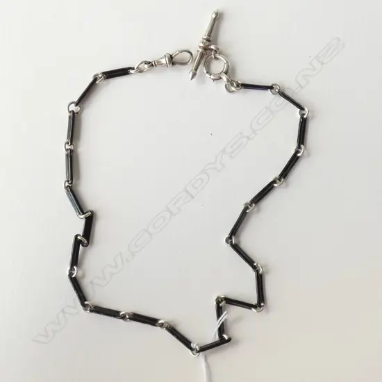 STG SILVER & BLACK ENAMEL FOB CHAIN L. 390MM
