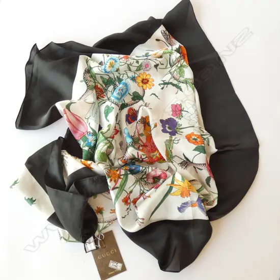 SILK SCARF, LABELED AS GUCCI (?) 900MM SQ