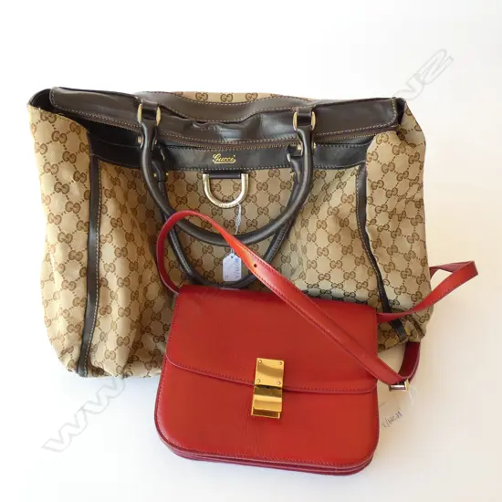 TWO HANDBAGS; GUCCI? SOME WEAR AND RED CELINE?