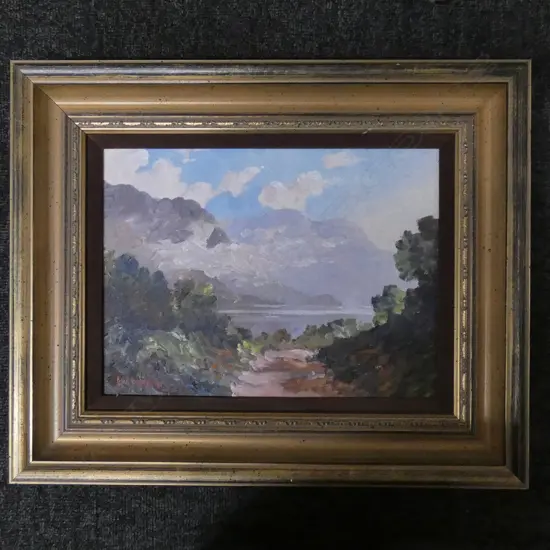 A W WILSON OIL PAINTING LAKE & MOUNTAIN SCENE 215 X 290mm