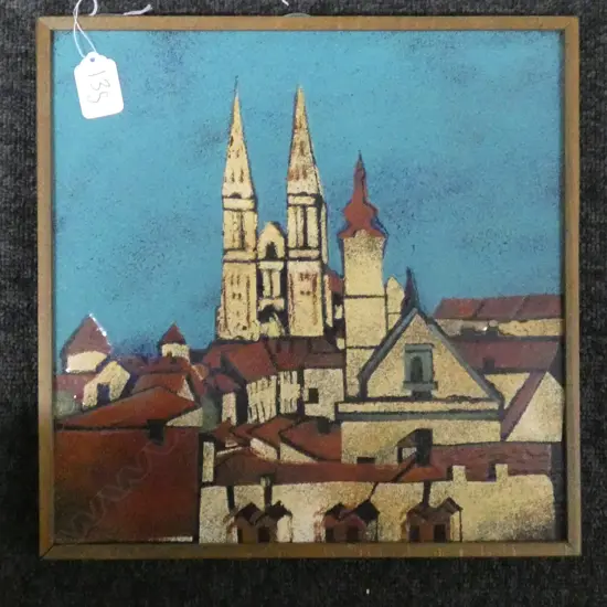 FRAMED ENAMEL PLAQUE FROM ZAGRED