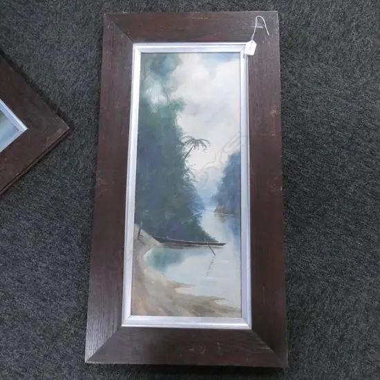 ATTRIBUTED HENRY GARRATT (DE RITZ) OIL ON CARD, IN OAK FRAME. 81 x 42.5cm OVERALL